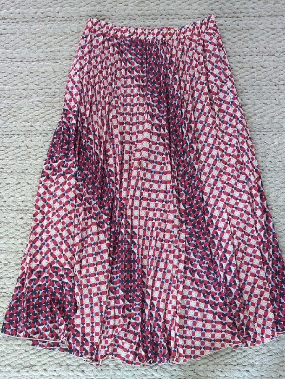 Anthropologie Red and Navy Geometric Pleated Maxi Skirt - Picture 3 of 3